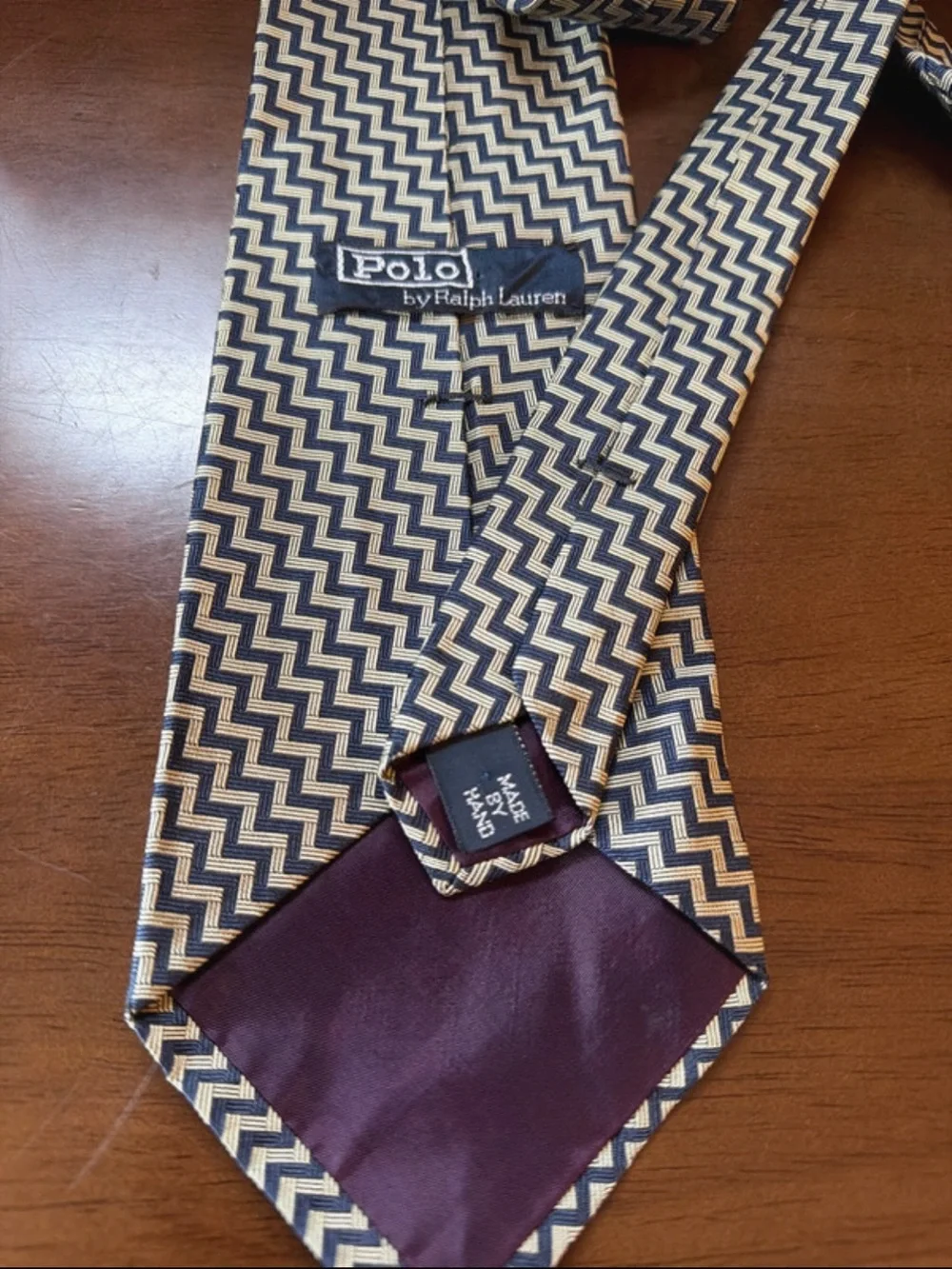 Ralph Lauren Chevron Zigzag Tie in Navy and Gold
